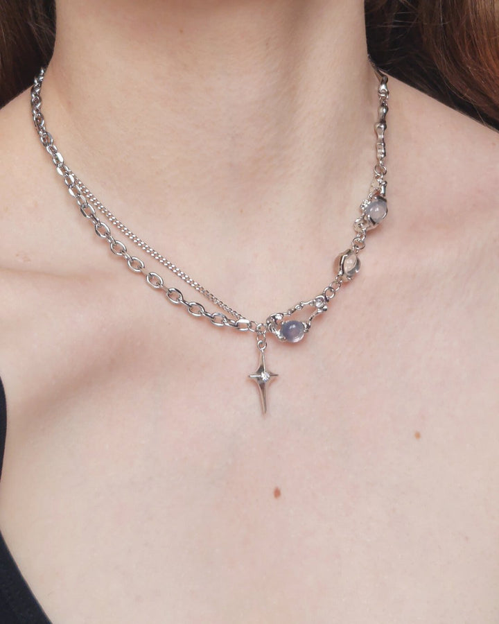 Necklace Blue Crystal Beads & Star Pendant Inspired by Aespa - Nikaneko