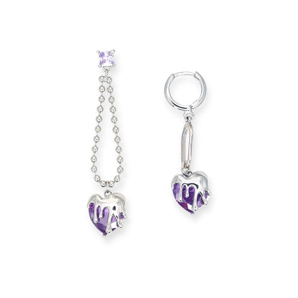 Mismatched Earrings Purple Hearts Gems Inspired by BTS Butter - Nikaneko